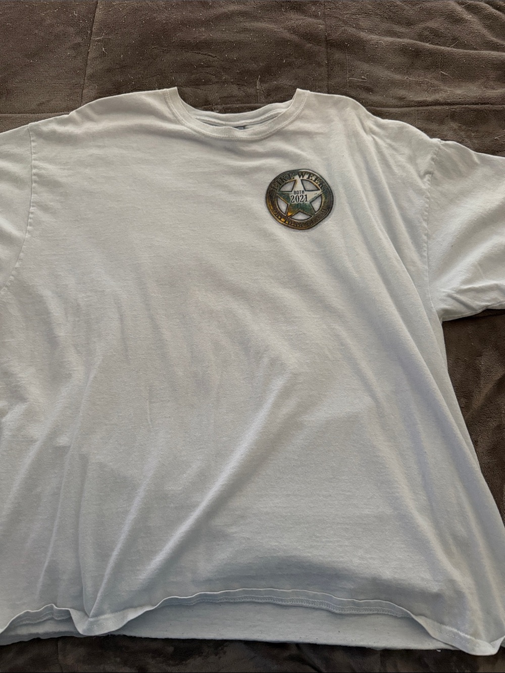 Gildan White Short-Sleeve Crewneck Tee with Small Star Badge